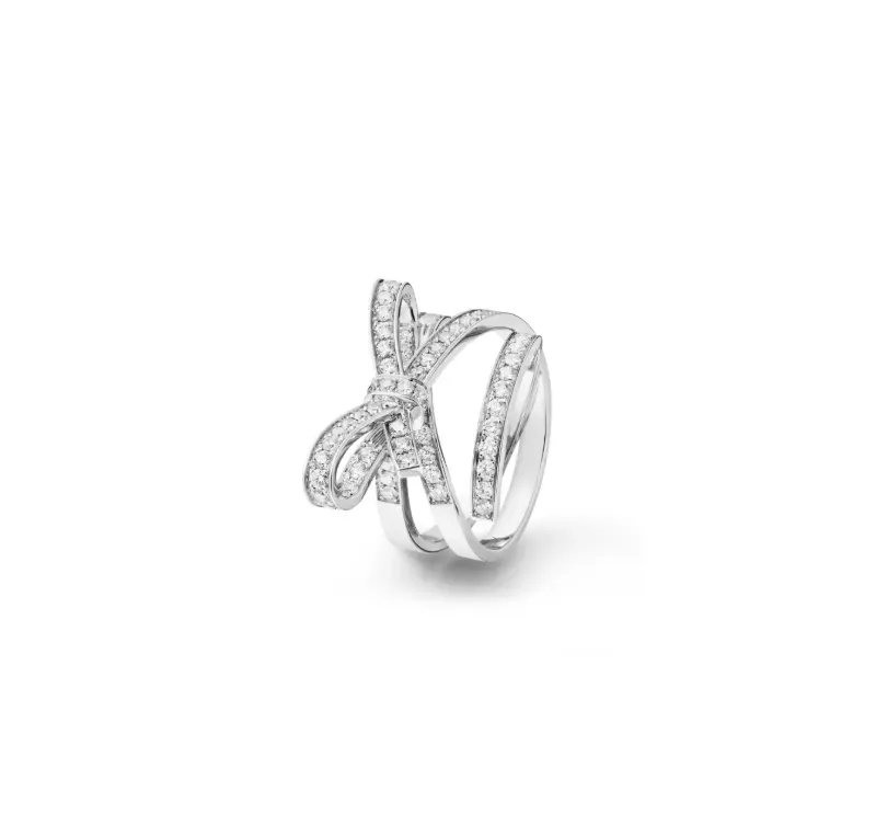 Pre-owned Chanel Ruban ring 18K white gold, dias size 52 (size 6) 2024 full set