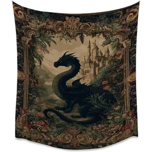 [Best Gift]custom Vintage Medieval Gothic Nature Dragon Wall Art Tapestry Enchanted Boho Forest Flowers Tapestries Maximalist Fairy Tale Castle Wall Hanging for Bedroom Living Room Dorm Gallerywhite60x80inch