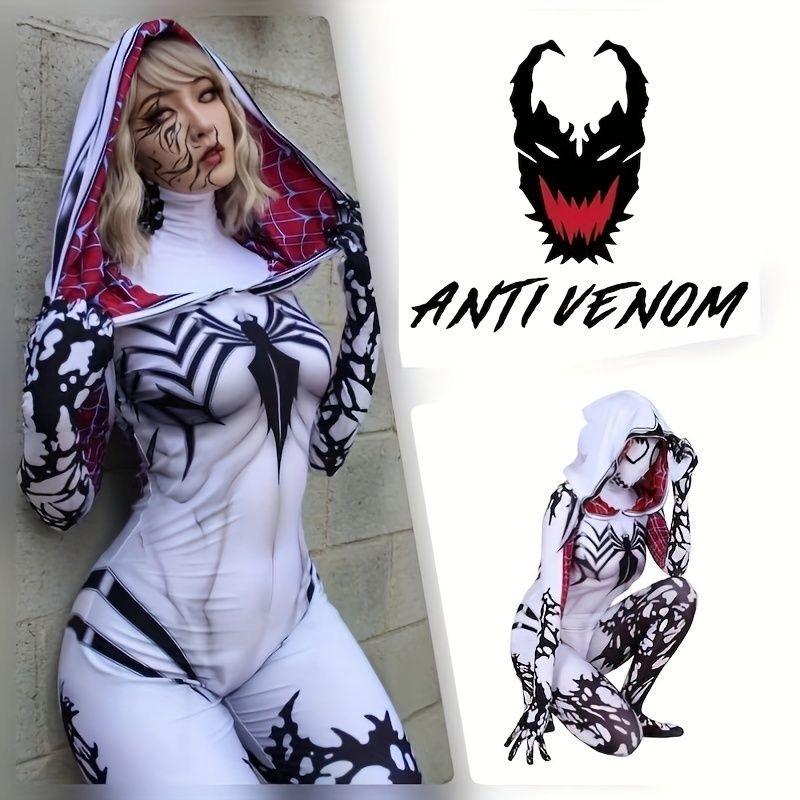 Spider Woman Gwen Stacy Anti-Venom Gwen Holiday Party Halloween Cosplay Costume, High Elastic Bodysuit, Amazing Bodysuit, Christmas, Halloween Gift Superhero Dress Womenswear Clothes White
