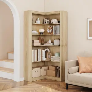 【Christmas Gift】Corner Bookcase 71Point8 Inches Farmhouse L Shaped 5 Tier Corner Shelf Large Display Shelf with Storage Wood