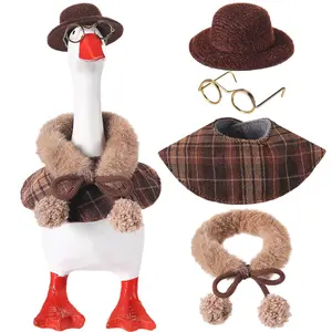 4 Pcs 7 Inch Goose Outfits Fluffy Mini Desk Goose Outfits Winter Detective Outfit Set Detective Hat Plaid Cape Collar Glasses Small Table Duck Accessories for Magnetic Statue Desk Decor Christmas