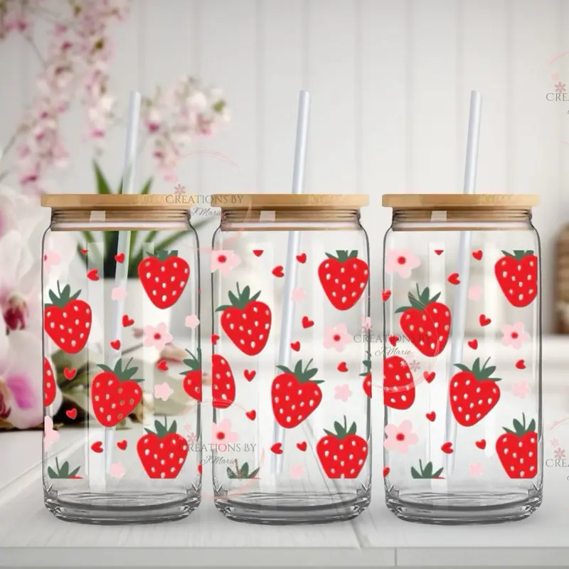 Strawberries and Flowers Glass Jars with Lids - Product Title
