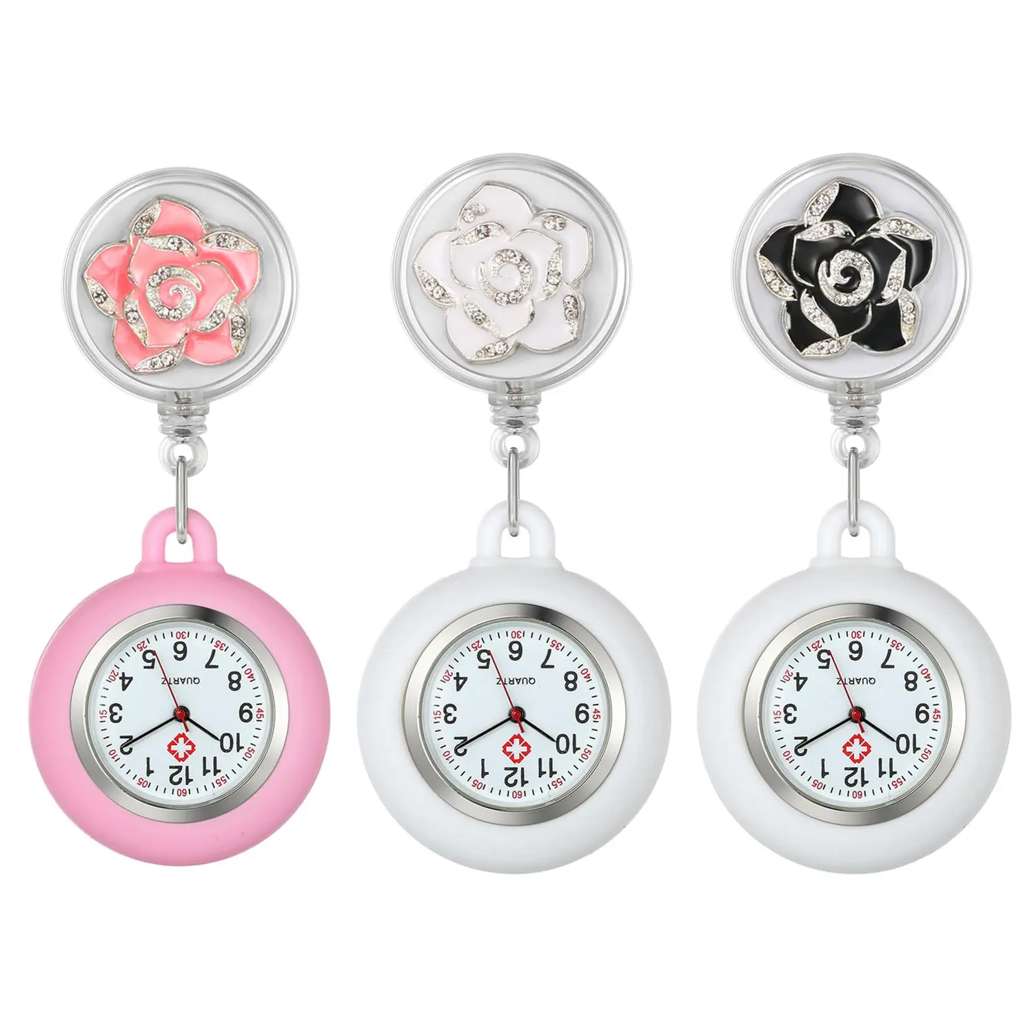 OIDEA Women's Stretch Rose Petal Lightweight Silicone Clip Fob Watch - Inverted Numeral Dial, for Nurses, Ideal for 12-Hour Shifts, Workwear, Midwives, Accessories For Women, Watches For Women