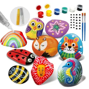 National Geographic Rock Painting Kit for Kids, Art & Craft Tools Set with 6 Paint Colors, Perfect Easter Basket Gift for Girls Ages 5+