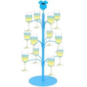 Wine Glass Holder, Cocktail Tree Stand for Drinks with Sturdy Base, 3 Tier Stainless Steel Champagne Tower Rack for Weddings Parties Bars Baby Gender Reveal Decor