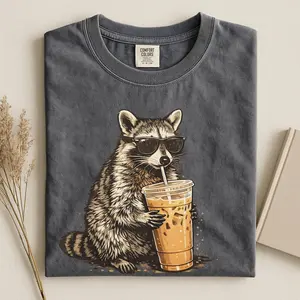 Comfort Colors Raccoon Iced Coffee T-Shirt, Funny Animal Graphic Tee