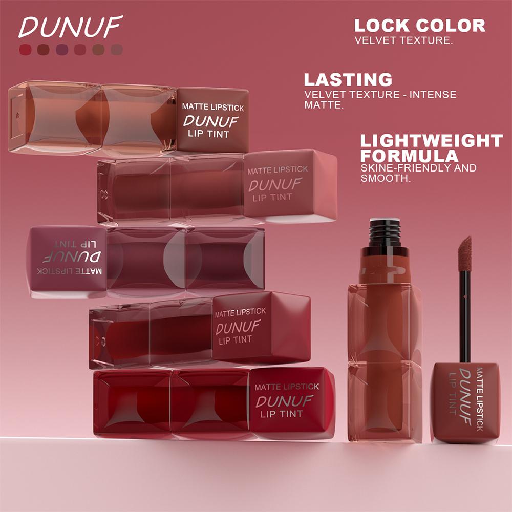 DUNUF modest mauve 6 PCS Matte Velvet Lip Tint Set - Viral Transfer-Proof Long-Lasting Lip Stain Kit, High Pigment Red, Brown & Nude Shades for All Skin Tones, TikTok Must-Have Makeup holiday