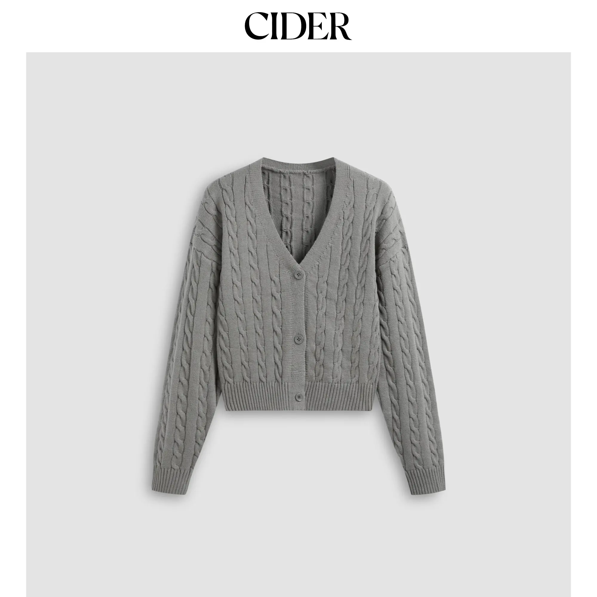 Cider [2 colors, size 0-26] Knit V-neck Solid Texture Button Cardigan