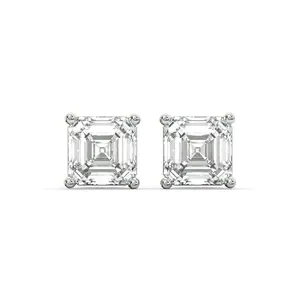 Men's Jewelry- Male VVS Lab Diamond Asher Cut Stud Earrings | 14K White Gold