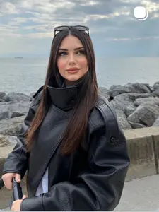 New lychee pattern temperament women's clothing wholesale fashion leather jacket outerwear coats womenswear cross-border European and American style autumn and winter