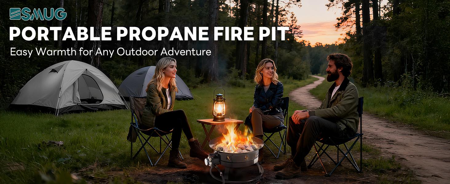 Portable Propane Fire Pit, 19 Inch Smokeless Gas Firebow with Cover and Carry Kit, 58,000 BTU Outdoor Fire Pit for Outside Patio Backyard Camping RV Tailgating