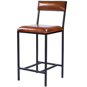 Butler Specialty Company Lazarus 27 in. Seat Height Leather and Metal Counter Stool, Medium Brown
