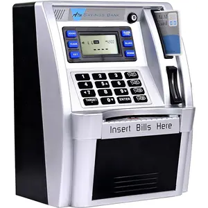 ATM Piggy Bank for Real Money for Kids Adults with Debit Card,Password Login,Bill Feeder,Coin Recognition,Saving,Calculator,Savings Safe Machine Box (Black)