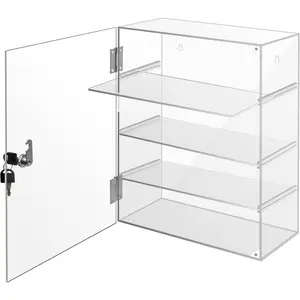 Display Case with Lock Key, Removable 4-Tier Clear  Display Case with Shelves, Locking Countertop Display Cabinet Safe Storage for Collectibles Retail (11.8x5.9x15.7 inch)