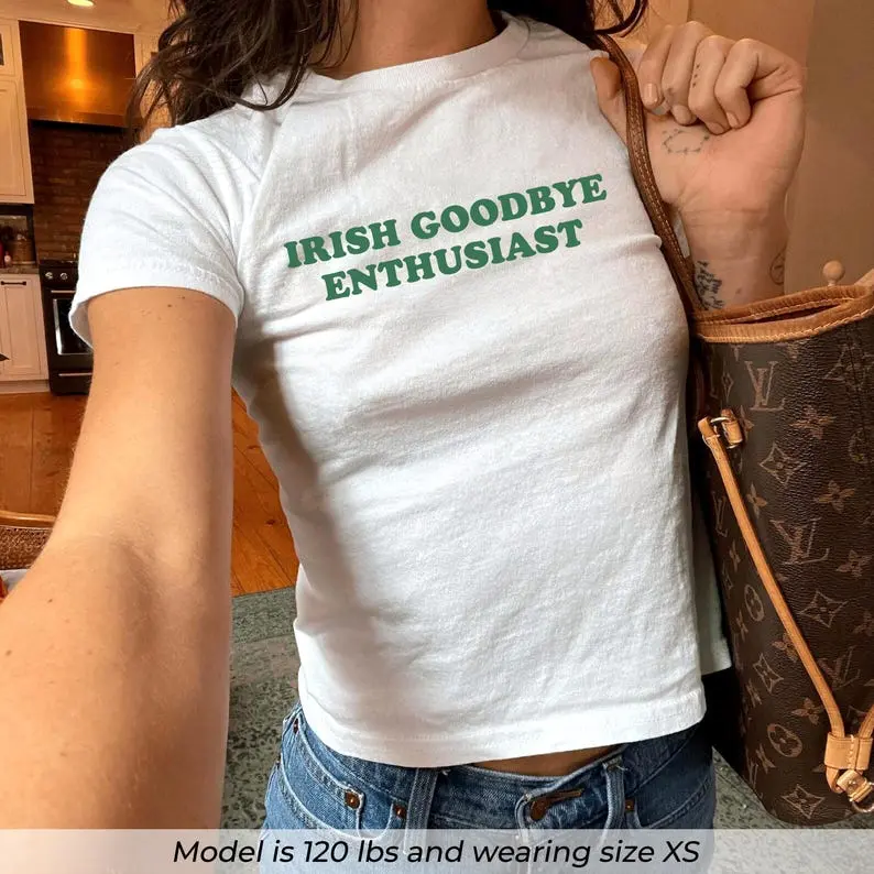 Irish Goodbye Enthusiast Baby Tee, Funny Introvert Shirt, St Patricks Day Baby Tee, Y2K Party Crop Top, Ireland TShirt