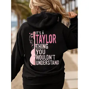 Taylor-Inspired Rockstar Hoodie with Vibrant Geometric Guitar Print - Long Sleeve Hooded for Women - Soft Cotton Blend Casual Streetwear - All Season Comfortable Fashion Sweatshirts Womenswear Tops Pullover Black Fitted