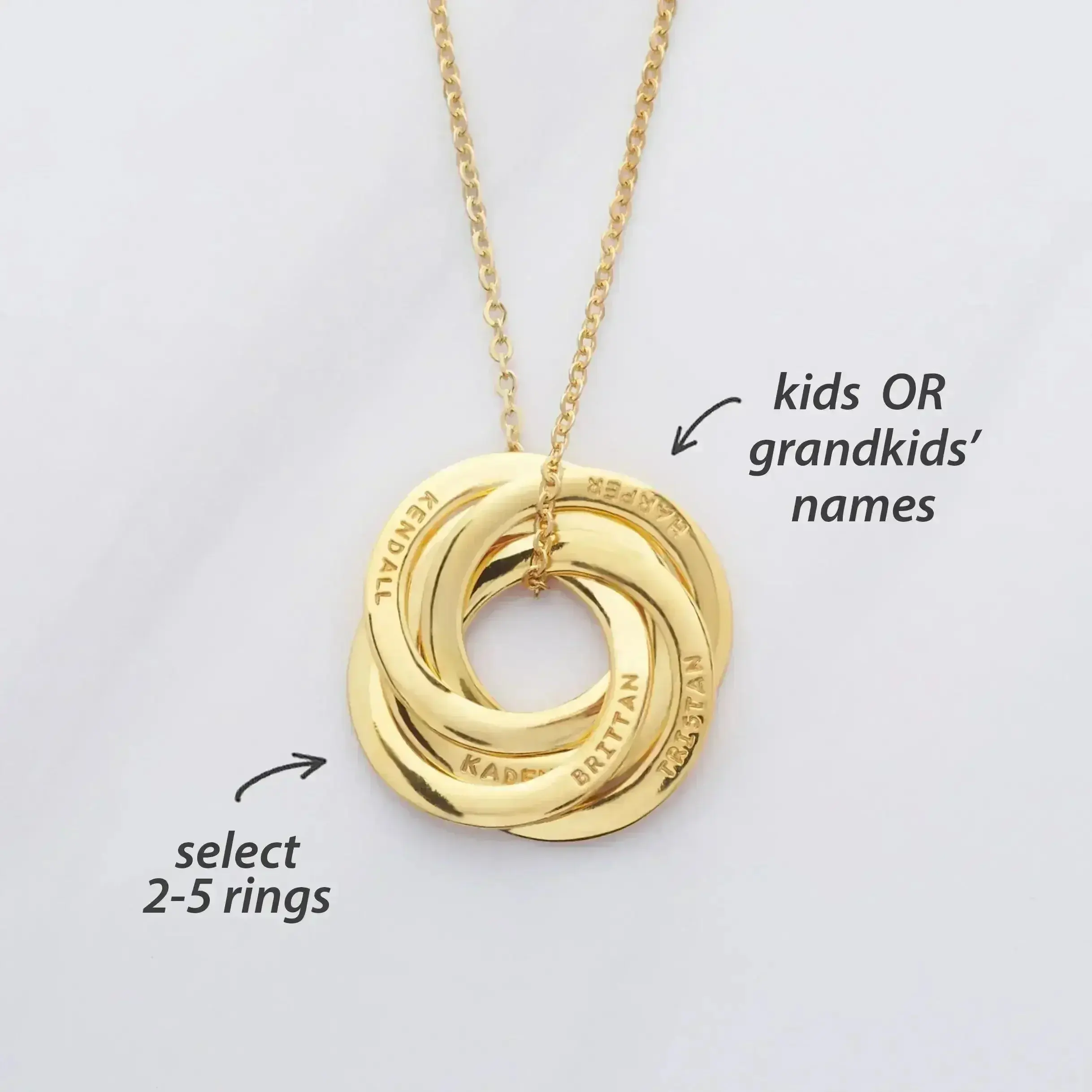 Russian Ring Necklace with 2 Rings, Custom 925 Sterling & Gold-Plated Interlocking Circles for Women - Anniversary, Birthday, Christmas Gift, Casual, Rose Gold, Hand-Stamped, Interlocking Ring Necklace