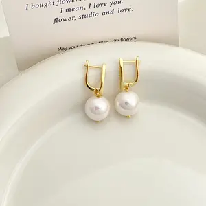 Gold Pearl Pendant Earrings - Earringstack Simple And Elegant Design, Eco-Friendly Metal And Imitation Pearl Combination Of Fashion Light Luxury Earrings Earrings for Women
