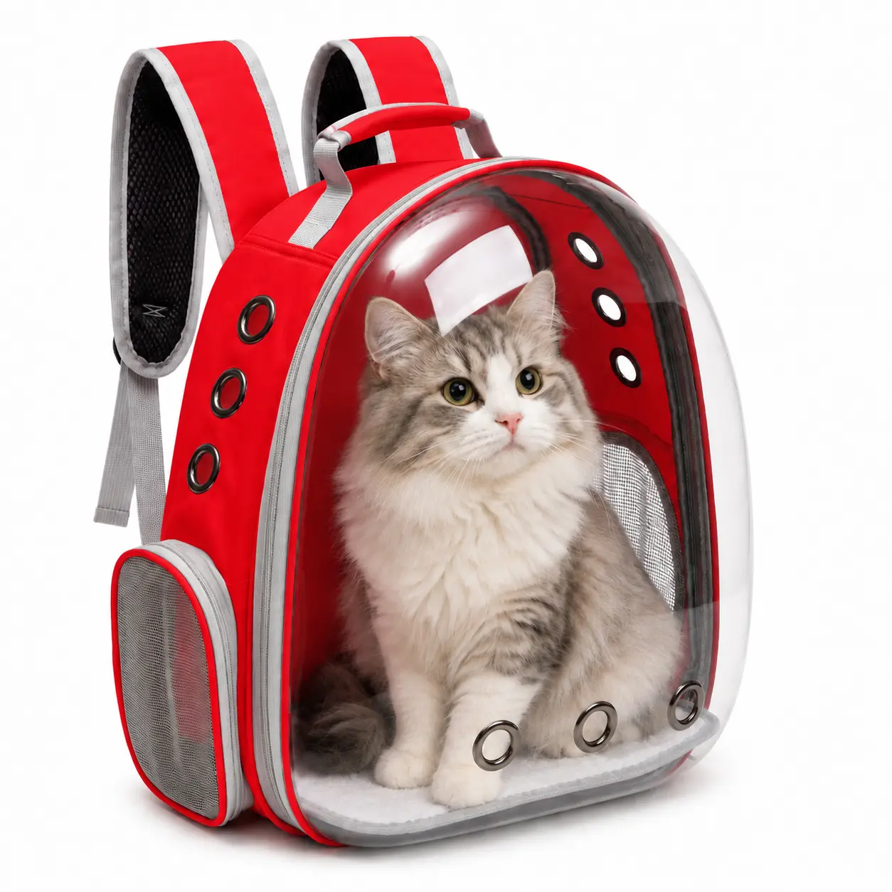 Cat Carrier Backpack for Small Cats & Dogs, Transparent Space Capsule Pet Backpack with Breathable Ventilation, Portable Puppy Carrier for Travel, Hiking & Walking, Pink/Red/Black