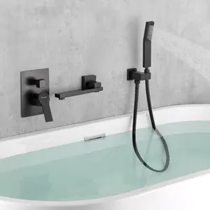 Wall Mounted Swivel Bath Tub Filler 3 Holes, Single Handle  Dual Functions Bathtub Faucet with Stainless Steel Hand Held Sprayer In Matte Black, Brushed Nickel, Brushed Gold