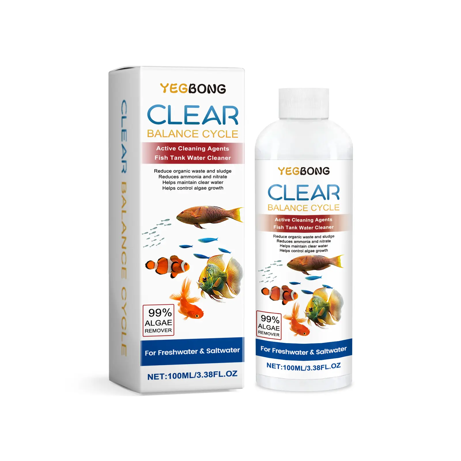 Yegbong Enzymatic Aquarium Water Clarifying Agent - Water Cleaner, Aquarium Purifier for Pet Fish Tanks, Stain Removal, Sludge Control, Algae Control