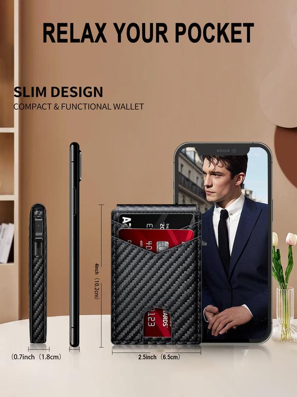 Stylish Black RFID Popup Card Wallet for Men - Slim Design, Secure Storage & Effortless One-Touch Eject（Does not support storing cash）