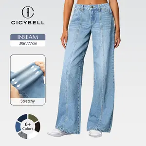 Cicy Bell Women's 2026 Wide Leg Stretchy Jeans High Waisted Baggy Front Seam Denim Pants with Pockets for All Occasions - Womenswear, Fit