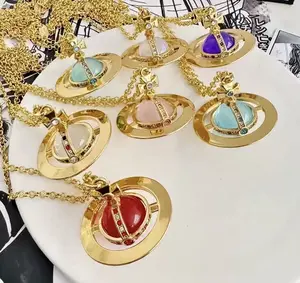 Y2K Style Queen Mother West Little Saturn Pearl Love Pin3D Planet Necklace Bracelet Titanium Alloy Daily WearParties Stackable Clavicle Chain 80cm Length 20mm Sphere