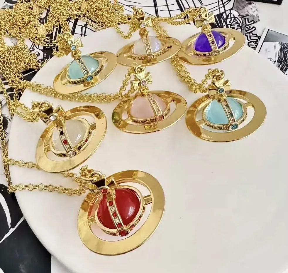 Y2K Style Queen Mother West Little Saturn Pearl Love Pin3D Planet Necklace Bracelet Titanium Alloy Daily WearParties Stackable Clavicle Chain 80cm Length 20mm Sphere