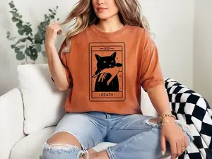 Vintage Tarot Card Black Cat Tshirt, Tarot Death Card Shirt, Witchy Shirt, Spooky Halloween Black Cat Shirt, Cat Lover Gift