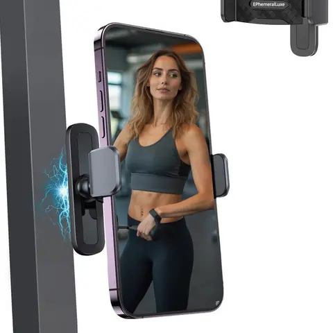 Portable Magnetic Gym Phone Mount - Plastic Phone Mounted Stand, N52 Magnet, 360° Rotate Ball Joint, Pocket-Size, Compatible with iPhone 16/15/14/13/12 Series & Metal Fitness/Home Gym Exercise Machines