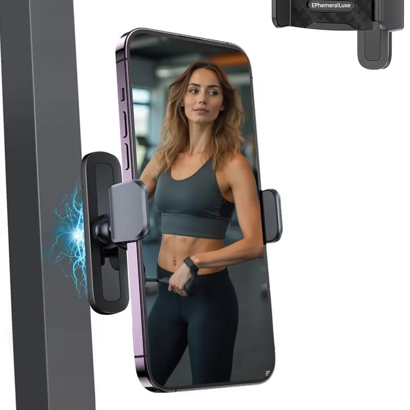 Portable Magnetic Gym Phone Mount - Plastic Phone Mounted Stand, N52 Magnet, 360° Rotate Ball Joint, Pocket-Size, Compatible with iPhone 16/15/14/13/12 Series & Metal Fitness/Home Gym Exercise Machines