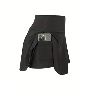 1-piece Women's High-waisted Tennis Golf Skirt Shorts with Pockets Solid Color Sports Umbrella Skirt