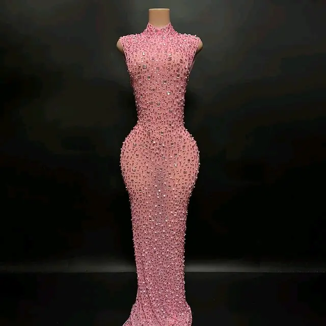 GlitzFit Coture short sleeve sparkly mesh figure hughing dress rhinestone