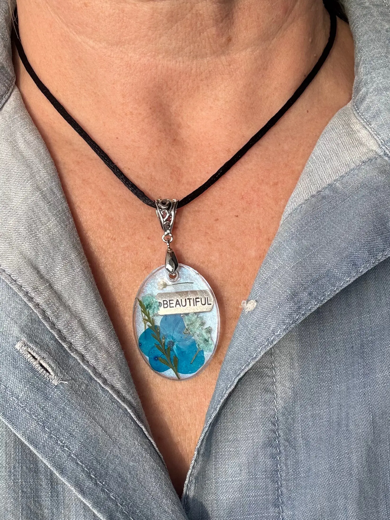 "Beautiful" Pressed Flower Necklace