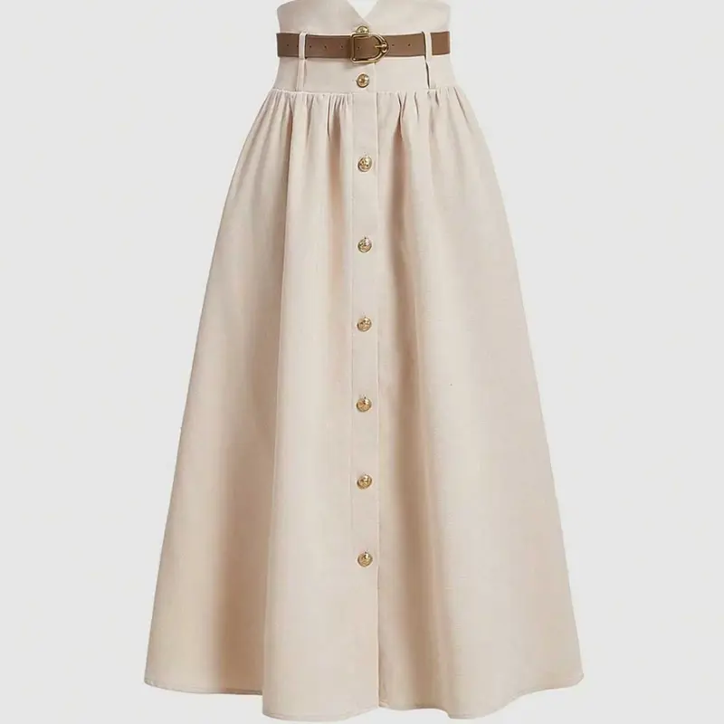 Elegant Chic High Waist Fit Woven Fitted Fall Aesthetic Skirt with Adjustable Metal Buckle, Womenswear Autumn Winter Fashion, Formal, Wedding Guest Dress, Office Workwear, Casual for Women, Matching