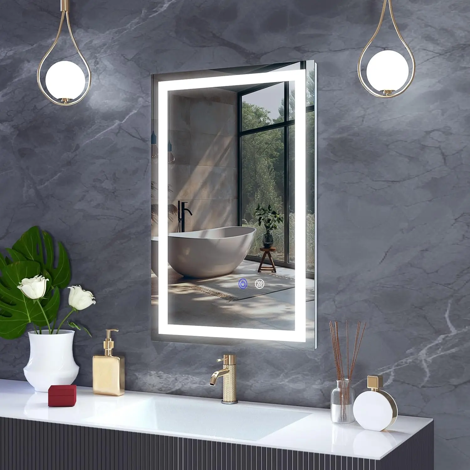 16"x 24" LED Bathroom Mirror Vanity Mirror, Anti-Fog, Dimmable, Color Temperature Adjustable 3000-6000K, -held Memory Led Wall Mirror Suitable for Bathroom, Vanity (Vertical/Horizontal)
