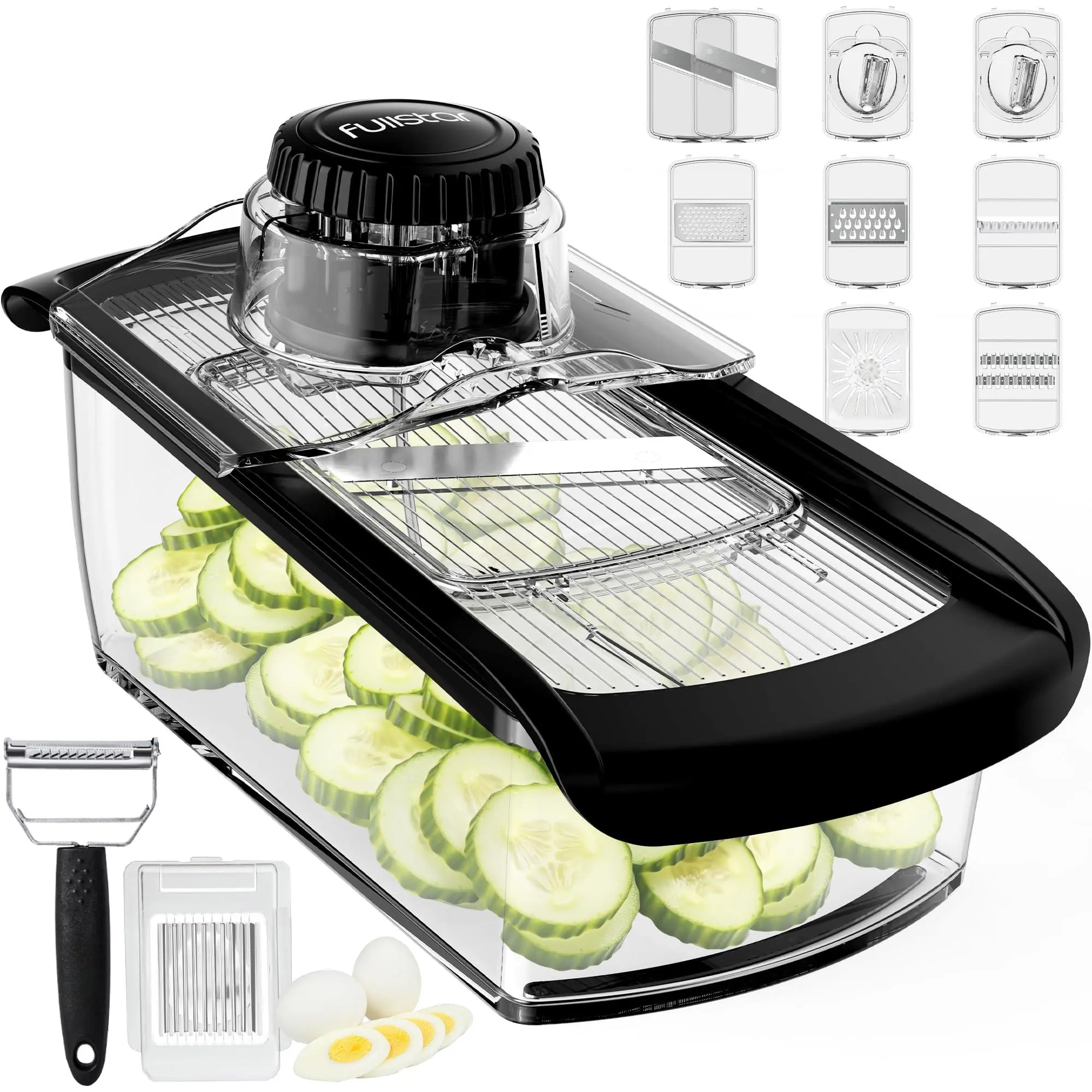 Mandoline Slicer For Kitchen  Fruit Cheese Grater Cucumber Veggie Spiralizer Food & Gadgets With Safety Glove (11 In 1 Clear)