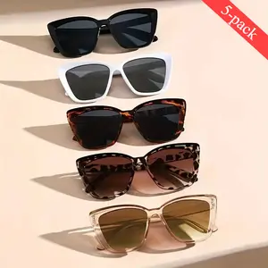 5PCS Unisex Oversized Cat Eye Sunglasses, Retro UV375 Protection Shades, Lightweight PC Frame, Adjustable Polarized Design for Driving, Travel & Daily Outdoor
