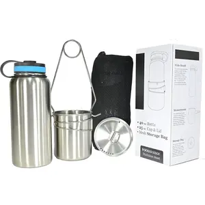 Canteen Stainless Steel Water Bottle with Nested Camping Cup and Lid for  Out Bag, Bushcraft Gear, Metal Canteen with a Wide Mouth Water Bottle and Mess Kit