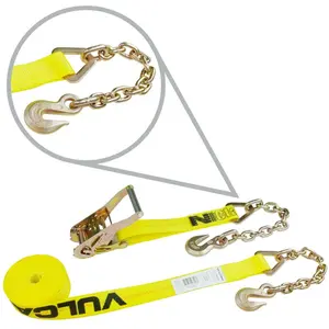 VULCAN Ratchet Strap with Chain Anchors - Classic Yellow - 2 Inch x 27 Foot - 3,600 Pound Safe Working Load Heavy Duty