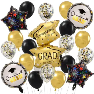 20-Piece Graduation Balloon Set with Gold Hats & Pentagram Foil for Class of 2026 Celebration