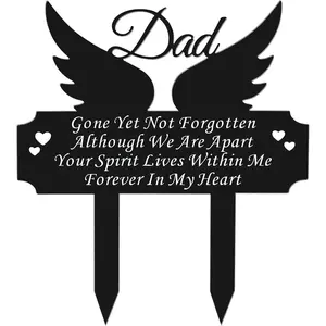 Grave Marker for Dad - Winged Memorial Metal Cemetery Stake, Outdoor Decoration for Father's Garden, Memorial Yard Stake for Dad