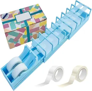 Portable Blue Tape Dispenser - Foldable Compact Label & Tape Cutter for School, Office, and Home Use - Quick Tape Application Tool for Crafts, Gift Wrapping, and Packaging - Includes 2 RefillableRolls, Easy to Use & Travel-Friendly Design