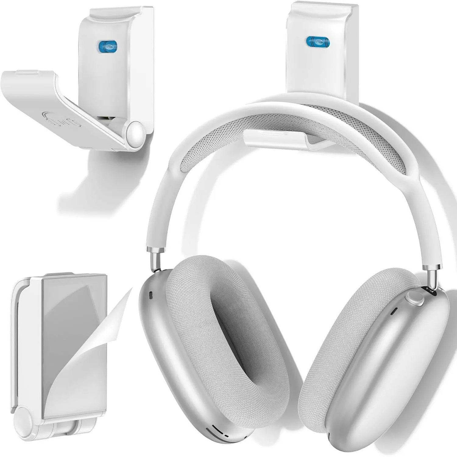 Folding Wall-Mount Headphone Stand, Desk Hook Clip Holder for Gaming Headsets & PC Earphone Accessories, White (1 Pack)