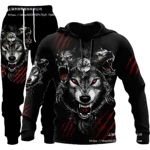 European And American New Suit 3D Wolf Animal Print With Hood Pullover Sweatshirt For Men