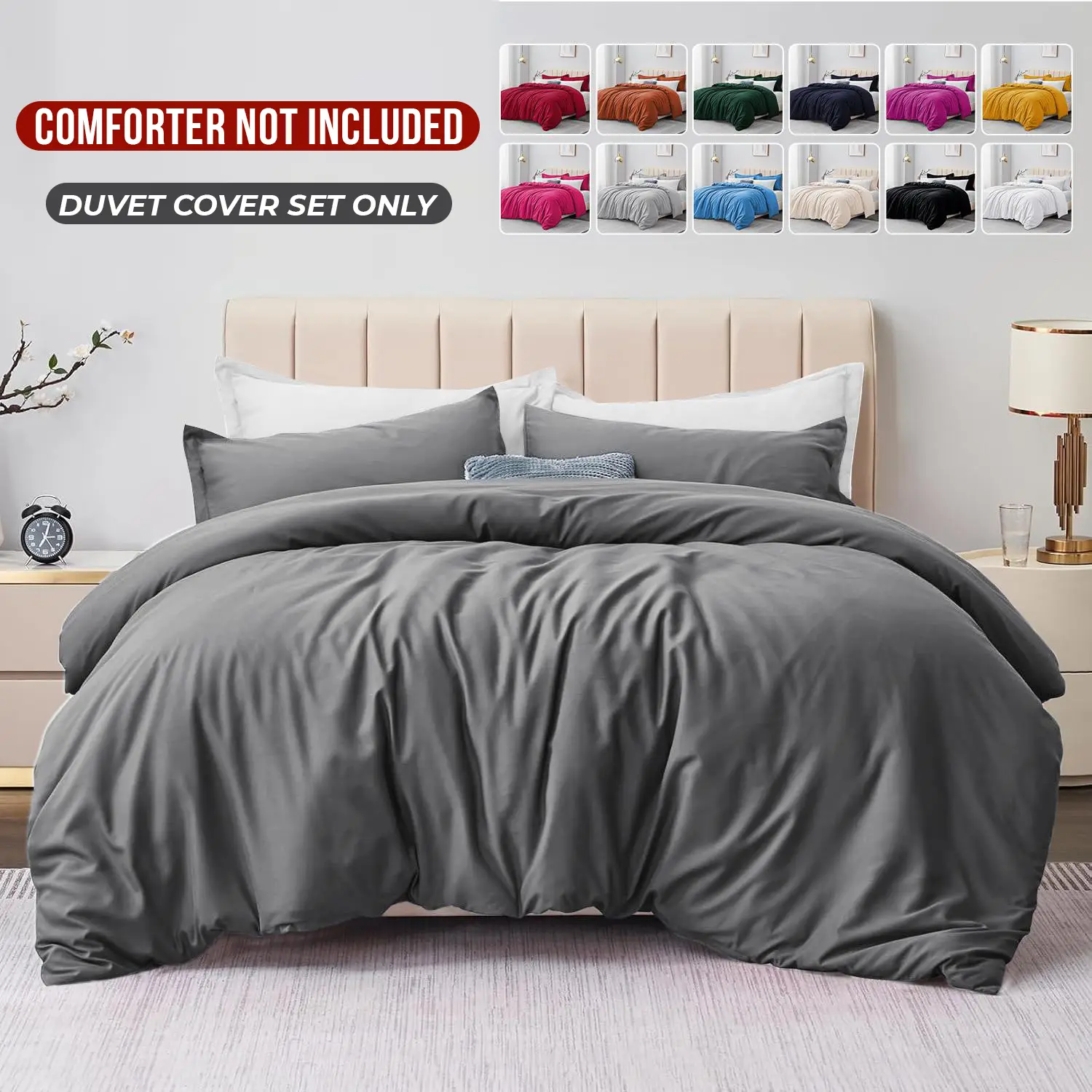 Imperial Homeware Luxurious 3 Piece Dyed Duvet Cover Set, Soft brushed Microfiber Bedding Set includes 1 Duvet Cover and 2 Pillow Shams, Breathable &