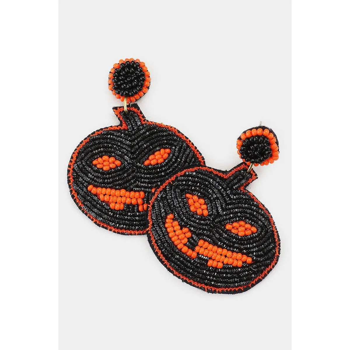 Halloween Pumpkin Beaded Earrings - Black and Orange Beads, Pumpkin Design, Elegant and Spooky Style