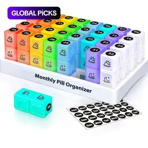 Monthly Pill Organizer Storage, 1 Set Twice-a-Day Pill Box with Stickers, AM/PM Design, Holds Vitamins & Supplements, Medicine Organizer for Home Organization