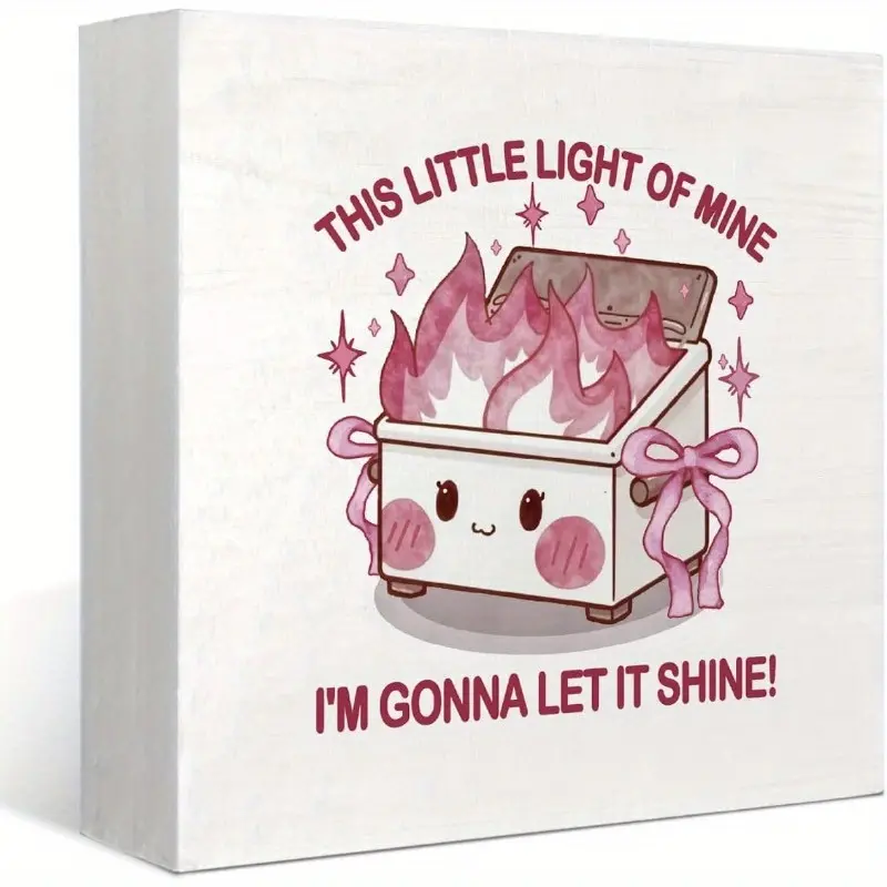 Cute Pink Bow Dumpster Fire Desk Accessories, Dumpster Fire Ornament Funny Desk Wood Sign, Gifts for Coworker, Boss, Men, Women, 5x5 Inch